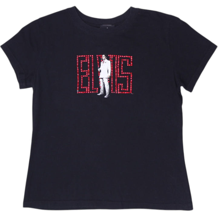 Y2K Ladies Elvis Presley Dragonfly Clothing Rhinestone Baby Tee Top L USA