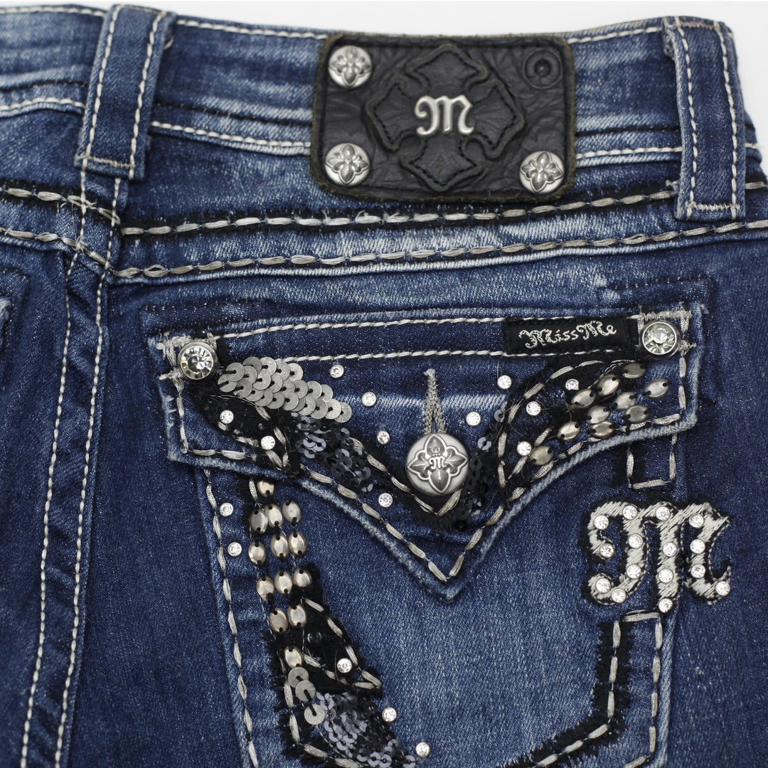 Y2K Ladies Miss Me Boot Mid Rise Studded Pocket Denim Jeans Size 27