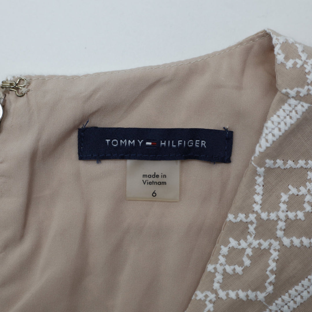 Y2K Ladies Tommy Hilfiger Geometric Embroidered Fit & Flare Dress Size 6