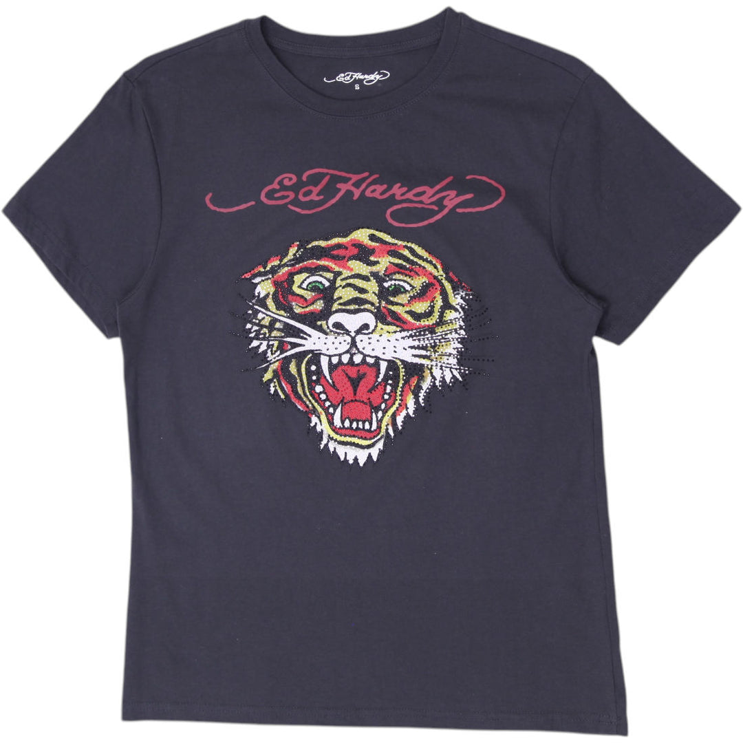 Y2K Mens Ed Hardy Tiger Tattoo Graphic T-Shirt Gray Size S