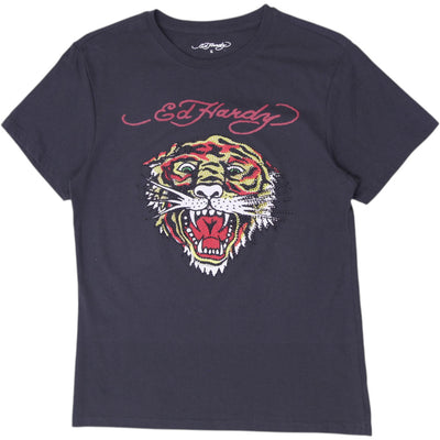Y2K Mens Ed Hardy Tiger Tattoo Graphic T-Shirt Gray Size S