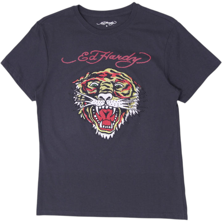 Y2K Mens Ed Hardy Tiger Tattoo Graphic T-Shirt Gray Size S