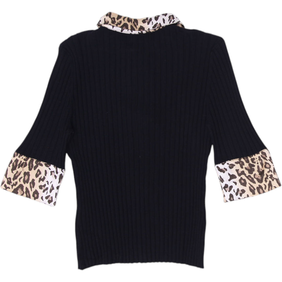 Y2K Ladies Belldini Cardigan Black Leopard Trim Size L