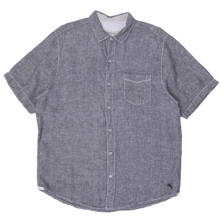 Mens Tommy Bahama 100% Linen Short Sleeve Gray Shirt