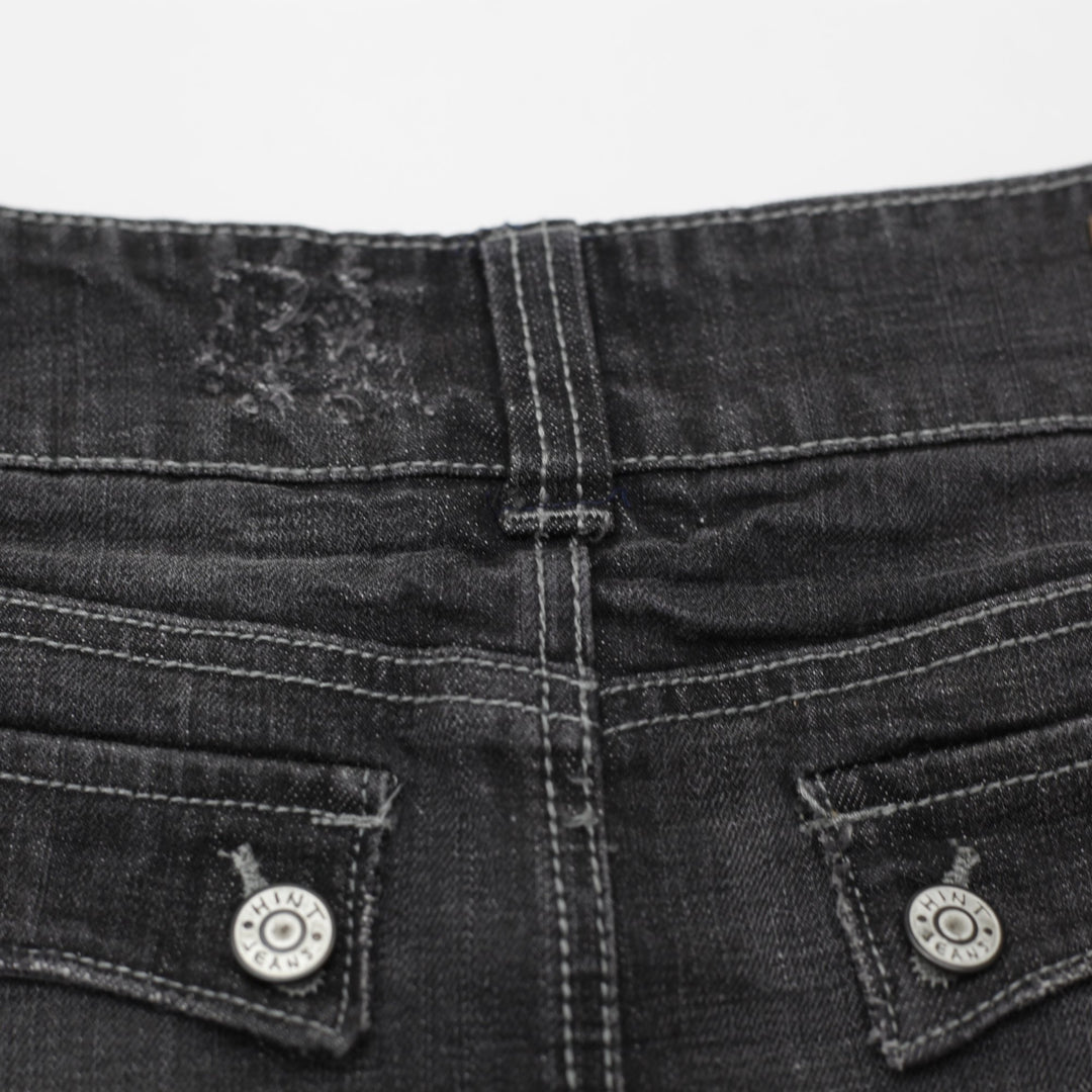 Y2K Ladies HINT Jeans Dark Wash Studded Denim Mini Skirt Size 5