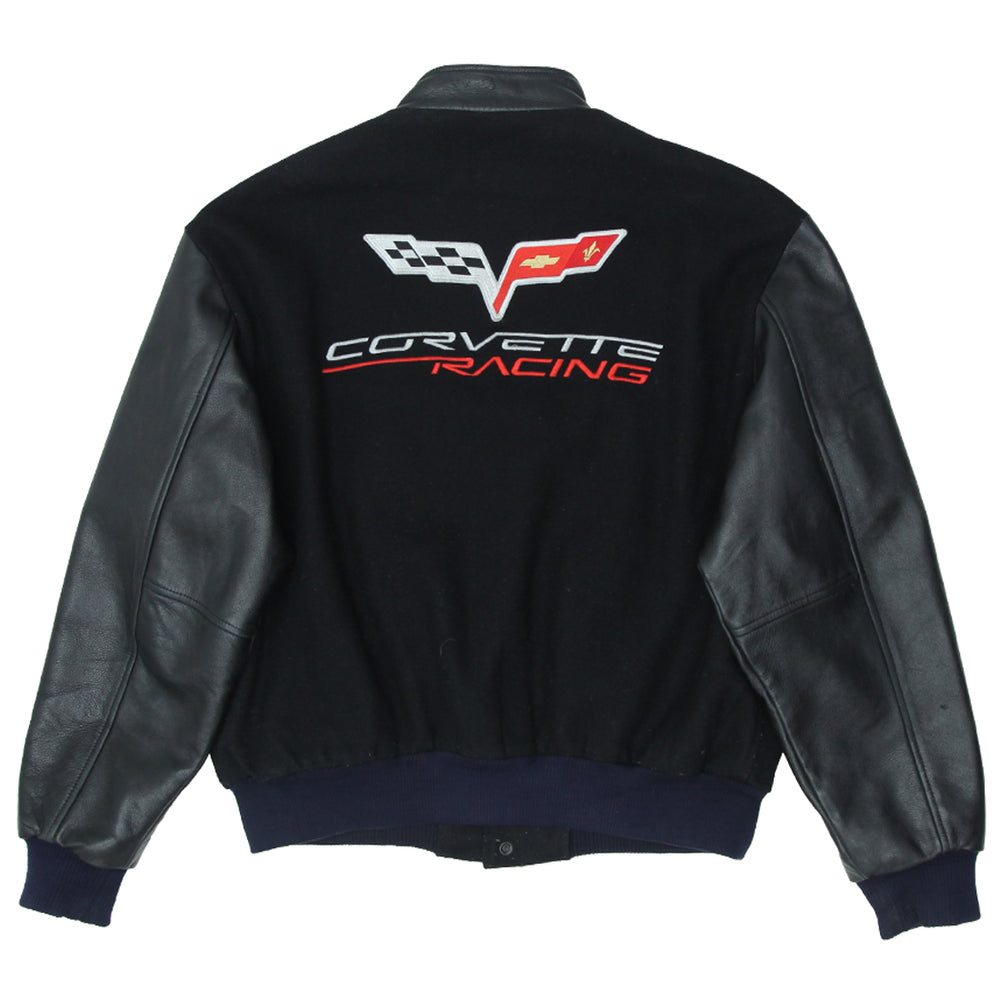 Vintage Autobahn Corvette Racing Jacket Leather Sleeves Canada Size Large - Fashion Rerun Vintage Migration_Jacket