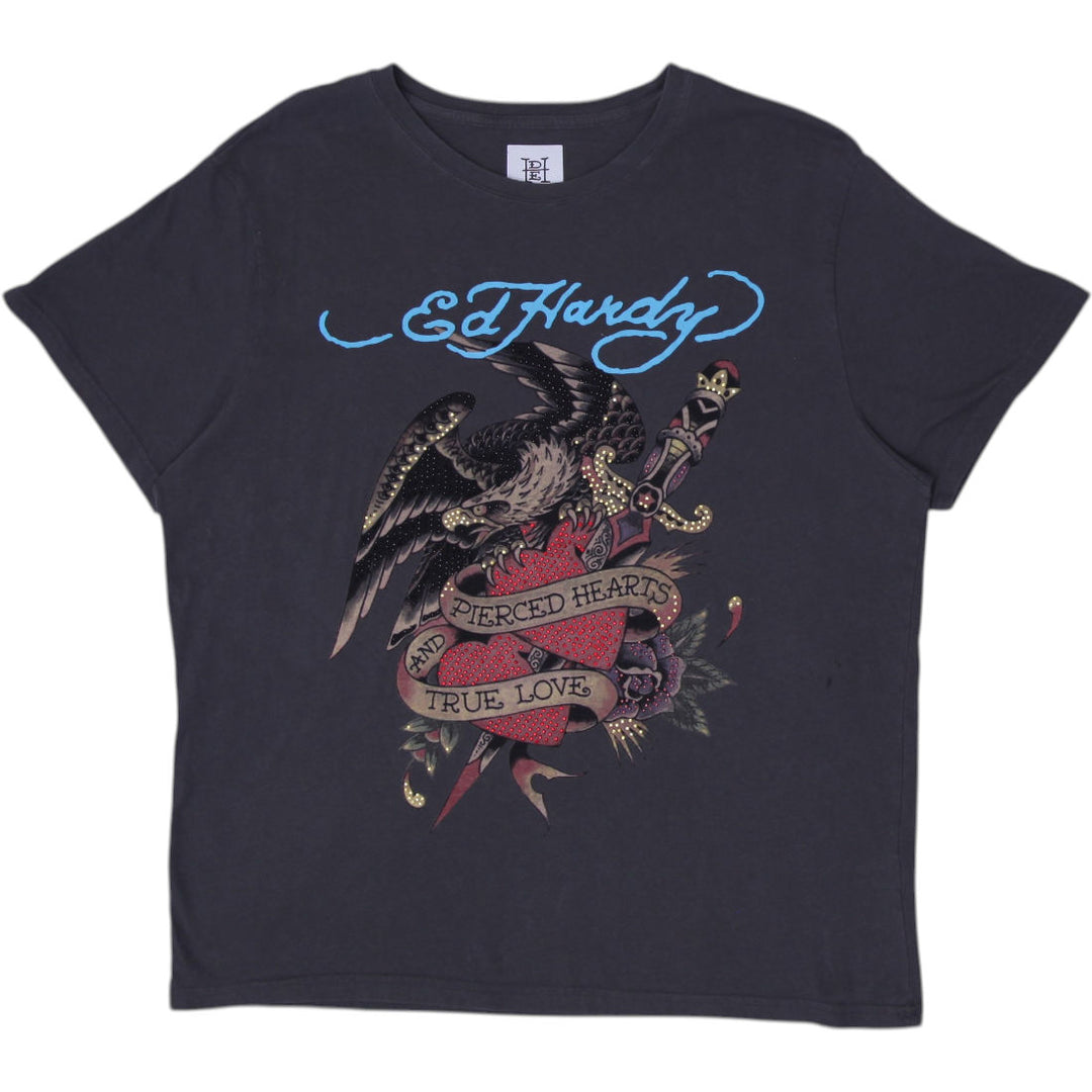 Y2K Mens Ed Hardy T-Shirt Black Graphic Tattoo Style Size L