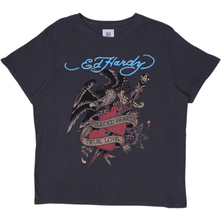 Y2K Mens Ed Hardy T-Shirt Black Graphic Tattoo Style Size L