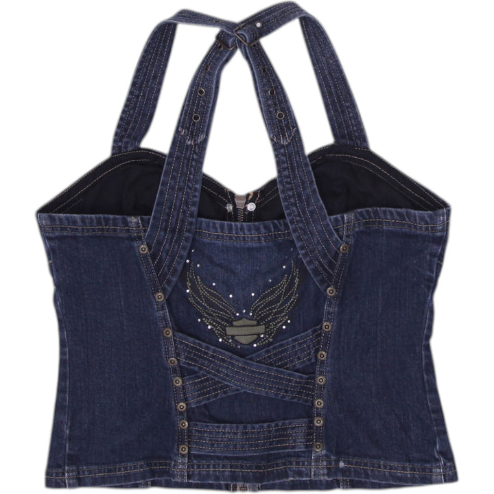 Ladies Harley Davidson Adjustable Straps Denim Corset Top Size M