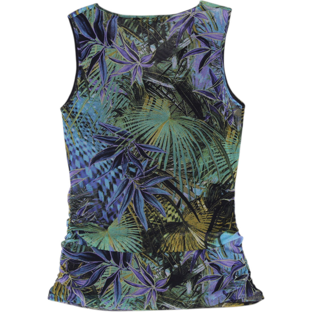 Y2K Ladies CYC Tropical Palm Print Ruched Mesh Tank Top Size M