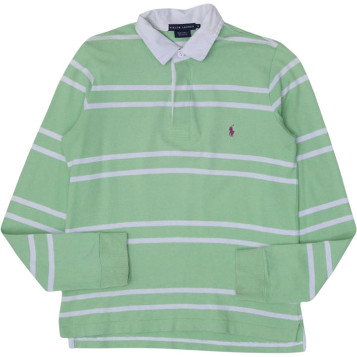 Vintage men’s Ralph Lauren Polo green striped long-sleeve cotton shirt with classic design