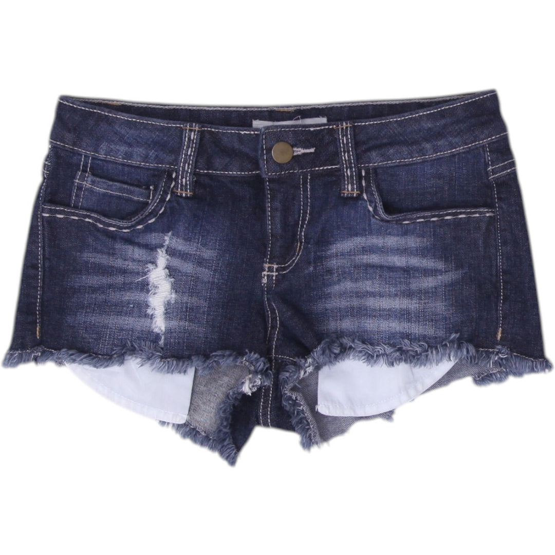 Y2K Ladies 21 Denim Distressed Embroidery Shorts Size 24