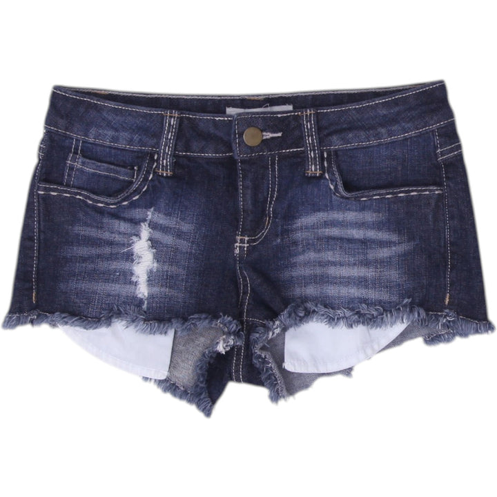 Y2K Ladies 21 Denim Distressed Embroidery Shorts Size 24