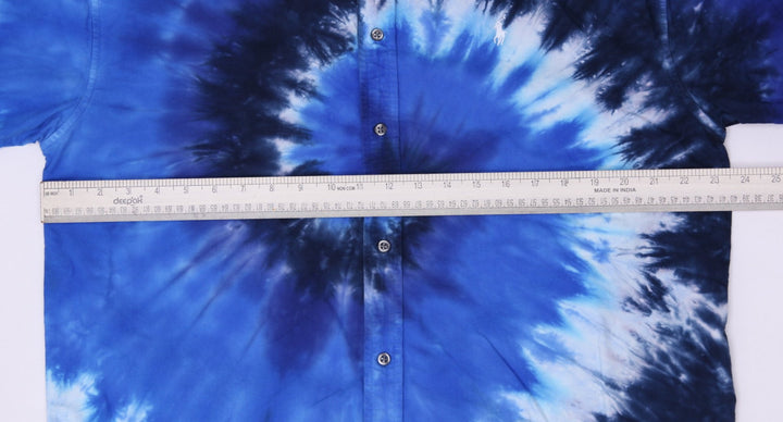 Ladies Polo Ralph Lauren Blue Ocean Tie Dye Collared Button Up Shirt