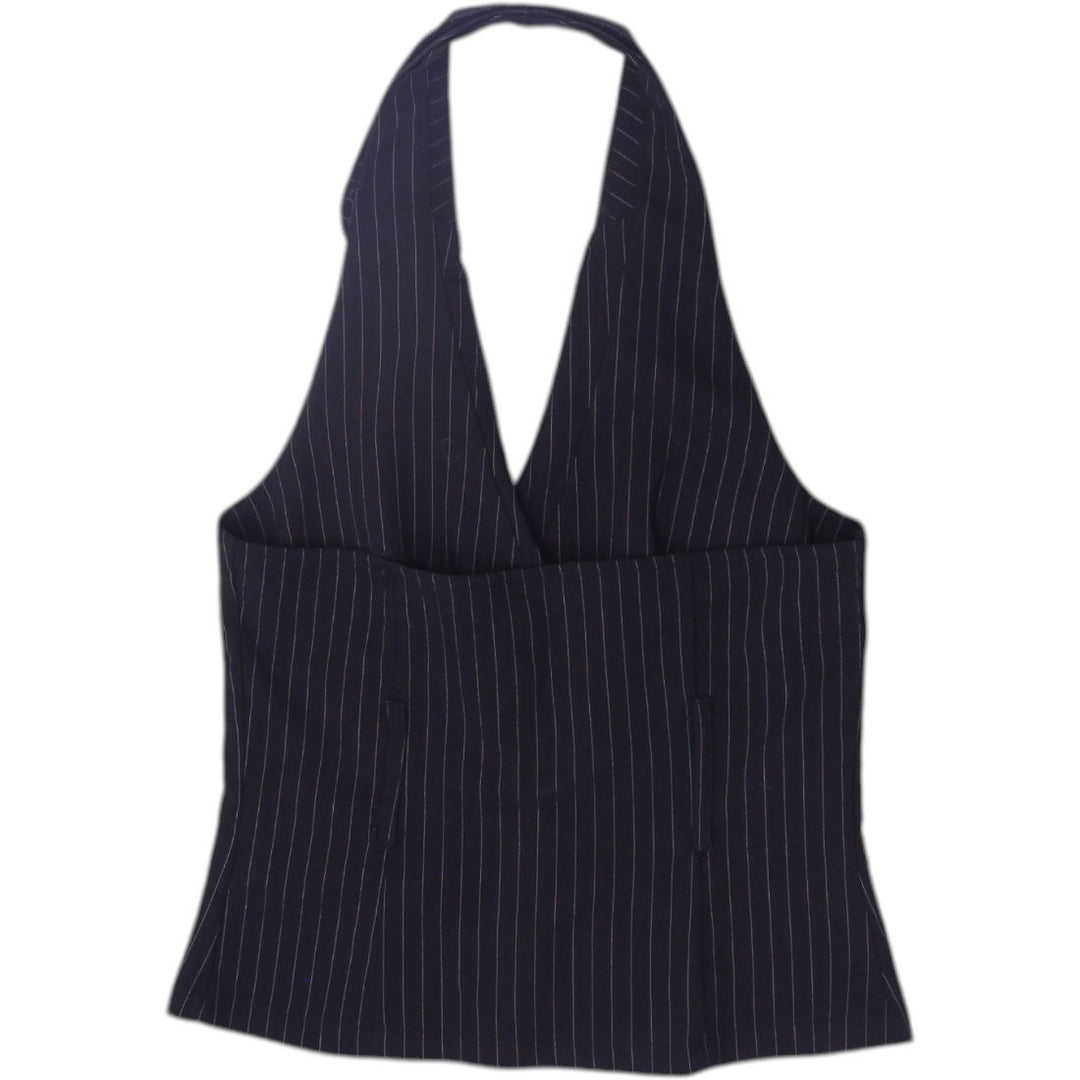 Y2K Ladies Seduction Pinstripe Halter Black Button Up M