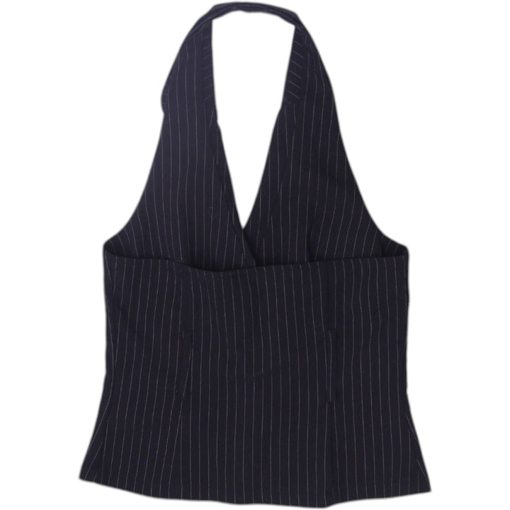 Y2K Ladies Seduction Pinstripe Halter Black Button Up M