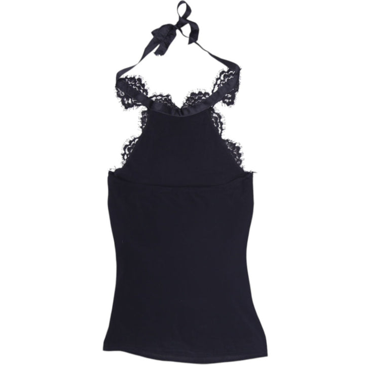 Y2K Ladies Sagaie Lace Trim Halter Top Made In France Black Size 1