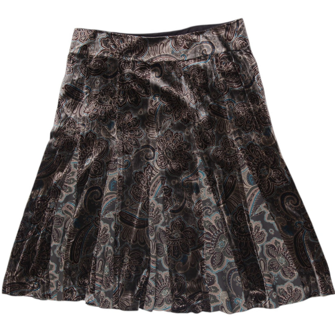 Y2K Ladies Ann Taylor Loft Paisley Silk-Blend Pleated Skirt Size 12