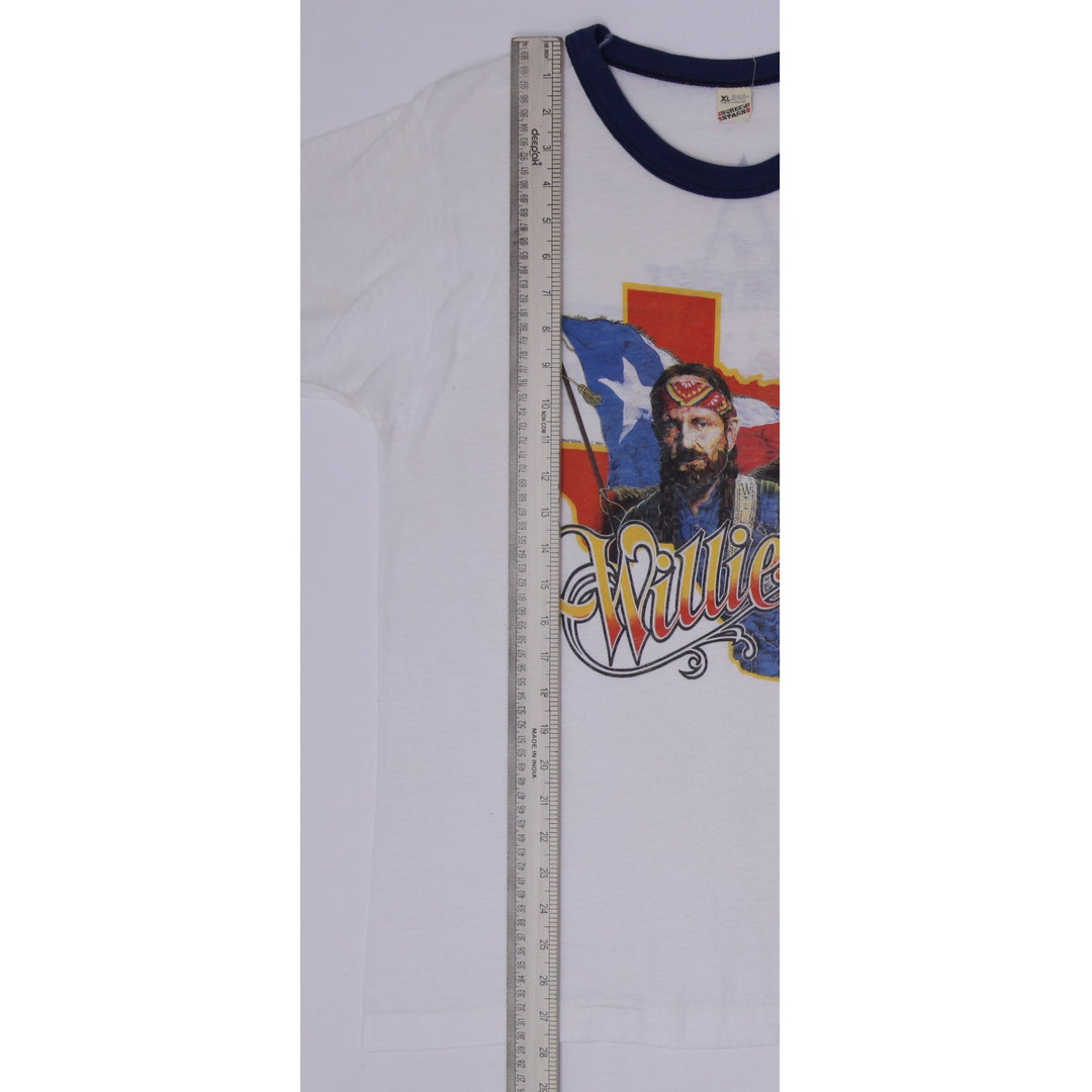 Rare Vintage 1984 Willie Nelson & Family Tour Ringer T-Shirt Screen Stars Tag Made In USA Size XL