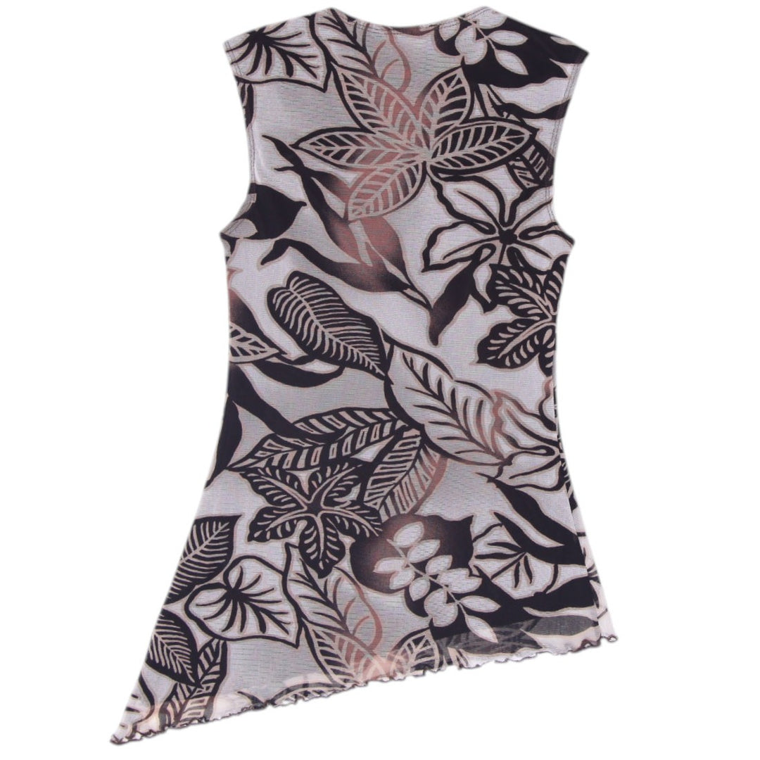 Y2K Ladies Le Chateau Asymmetrical Mesh Overlay Sleeveless Top Size s