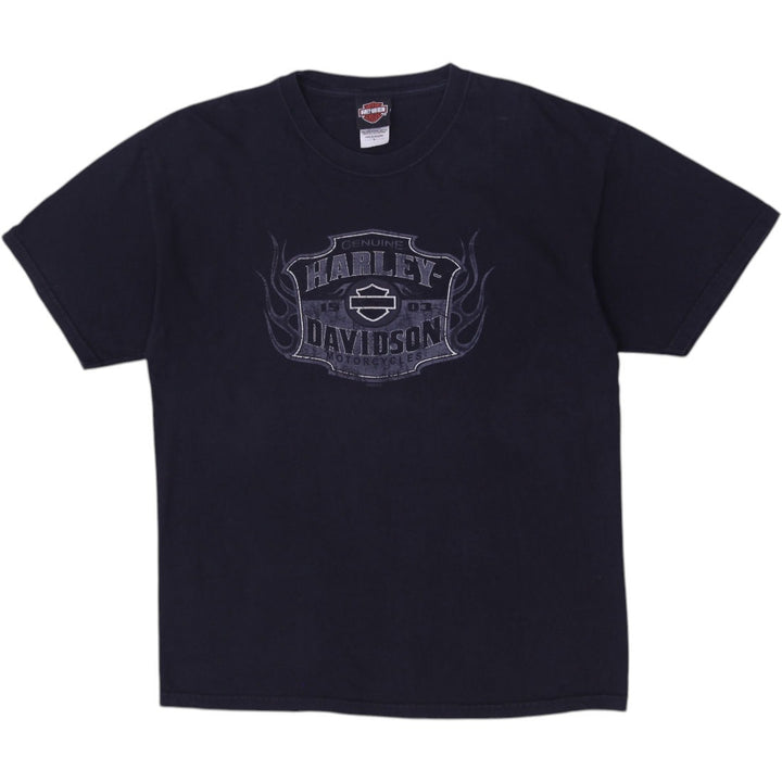 Mens Harley Davidson Black Crete Illinois Graphic T-Shirt Made in USA size L