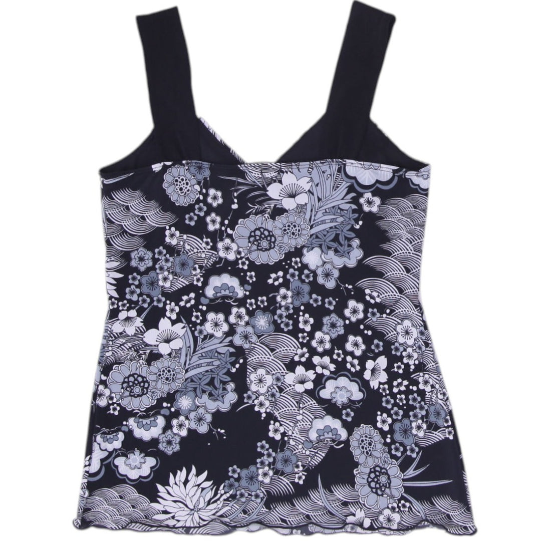 Y2K Ladies George Sleeveless Floral Tank Top Black Size XS