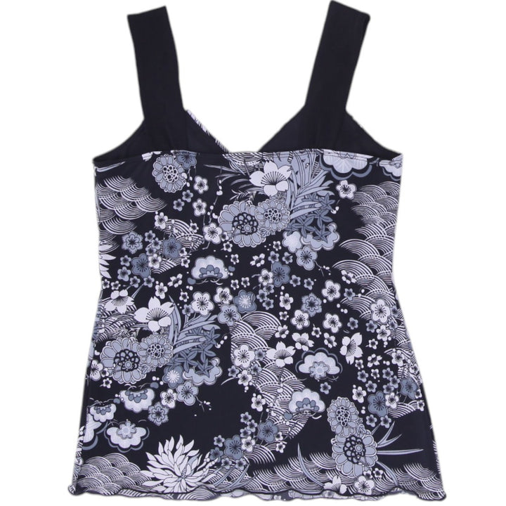 Y2K Ladies George Sleeveless Floral Tank Top Black Size XS