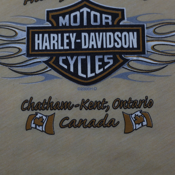 Y2K Ladies Harley Davidson Apricot Orange Eagle & Filigree Graphic Cap Sleeve