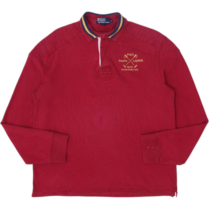 Vintage Mens Polo Ralph Lauren Rugby Shirt Red Embroidered Logo