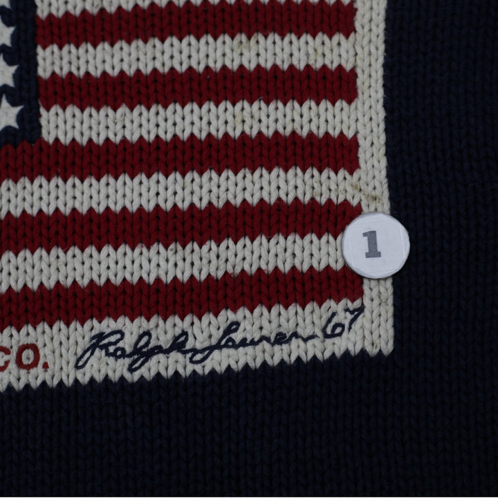 Vintage Navy Polo Ralph Lauren American Flag Embroidered Stars Knit Sweater S
