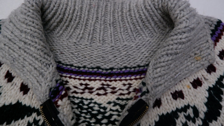 Vintage Fair Isle Design Hand Knit Zipper Sweater
