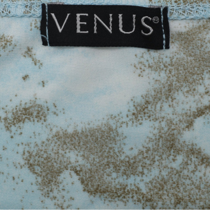Y2K Ladies Venus Halter Top Sky Blue Abstract Print Beaded Handkerchief Hem USA Size M