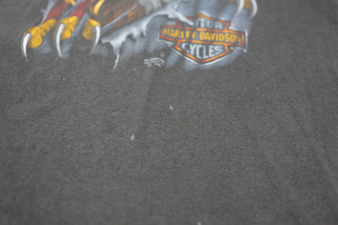 1990 Vintage 3D Emblem Harley Davidson Lafayette 76 T-Shirt Single Stitch L