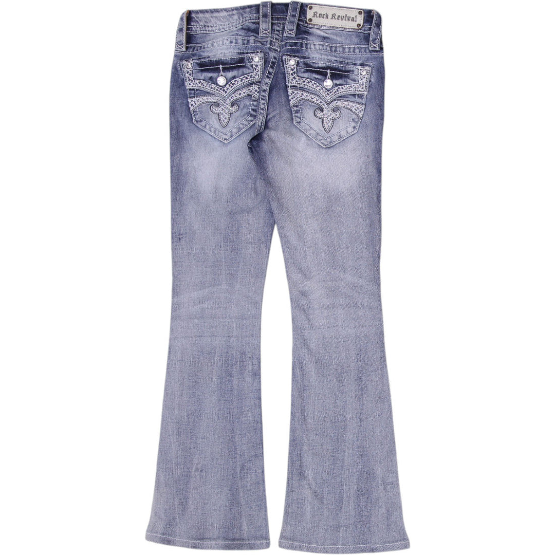 Y2K Ladies Rock Revival Sukara Bootcut Jeans Washed Blue Embellished