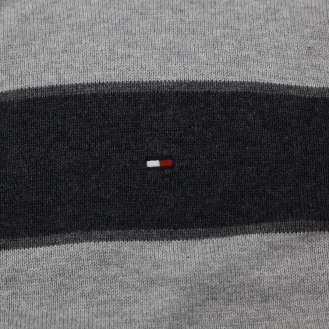 Mens Tommy Hilfiger Gray Black Stripe Cotton Crewneck Sweater