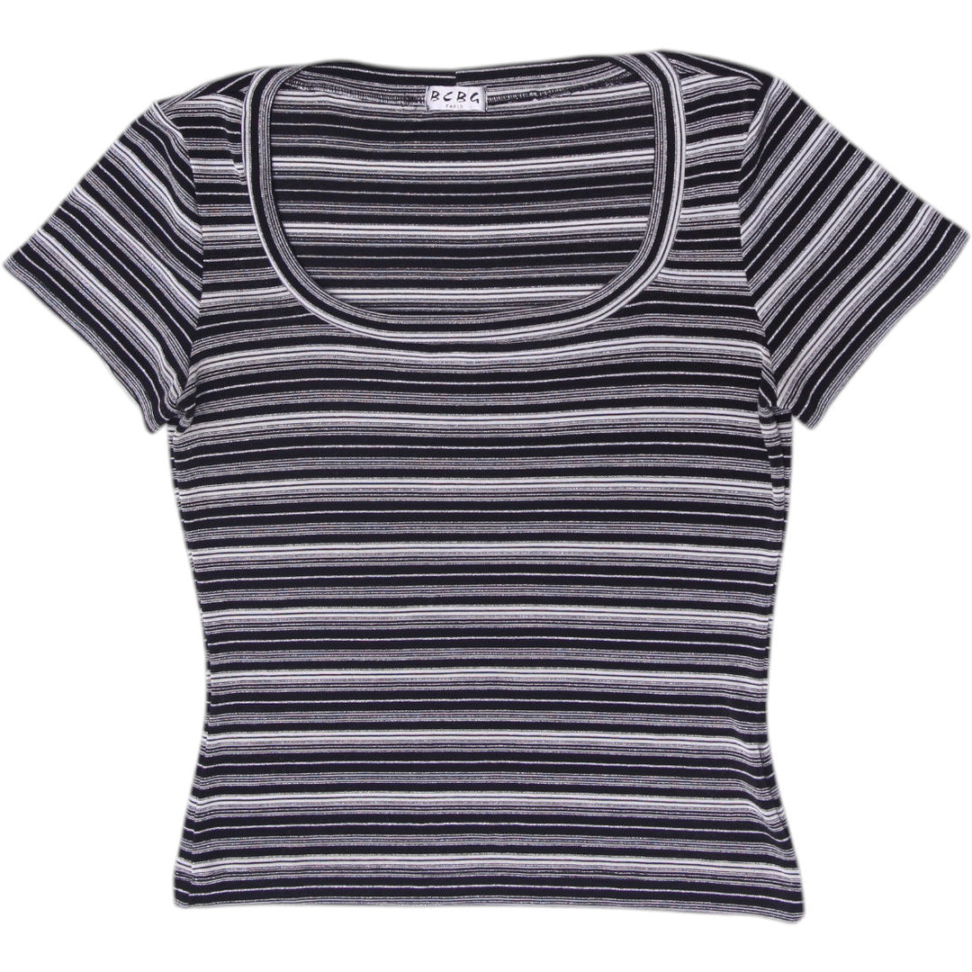 Y2K Ladies BCBG Paris Ribbed Multi-Striped Scoop Neck Top