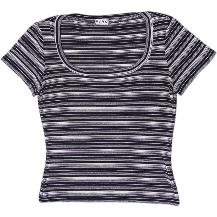 Y2K Ladies BCBG Paris Ribbed Multi-Striped Scoop Neck Top