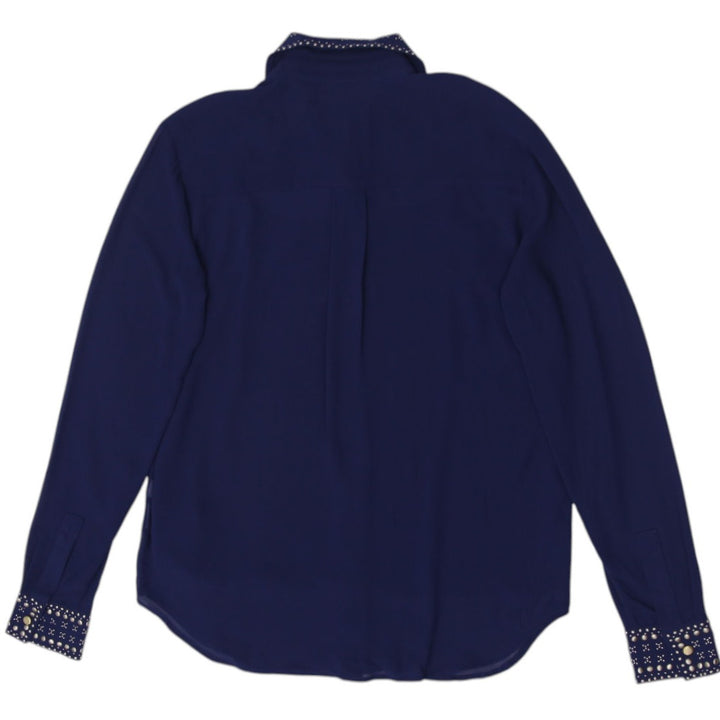 Y2K Ladies Michael Kors Navy Blue Shirt Studded Long Sleeve Size S | Migration_Y2K Tops - Side View | Fashion Rerun