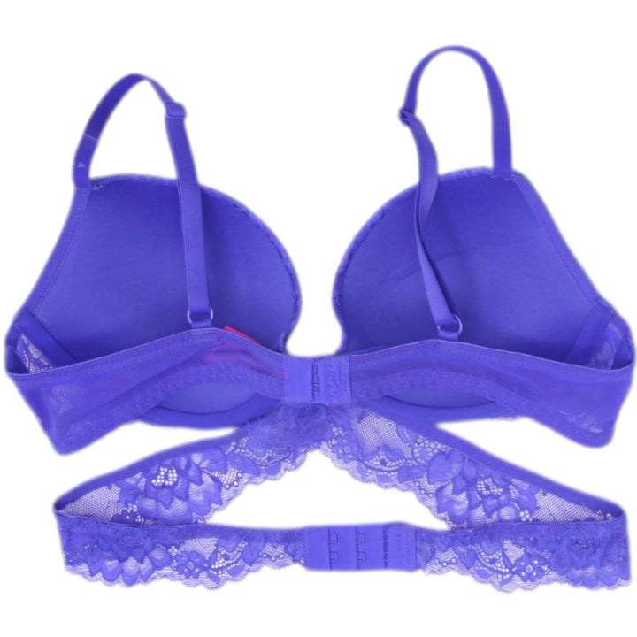 Ladies La Senza Royal Blue Lace Longline Push Up Bra Criss Cross Band Underwire 34B