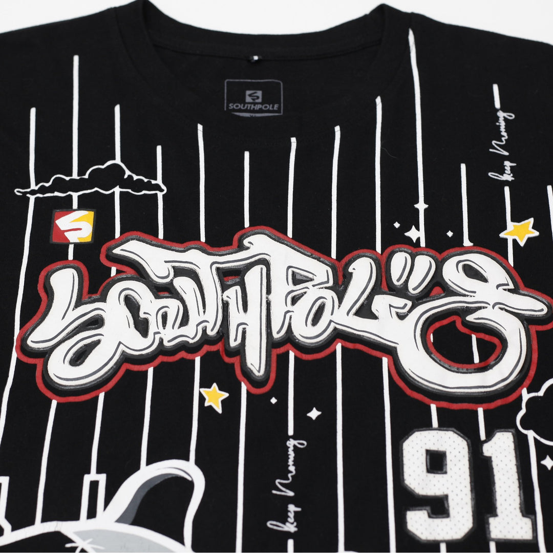 Y2K Mens Southpole Graphic T-Shirt Black Size XL