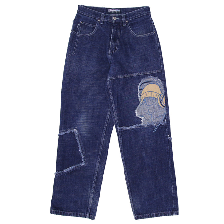 Y2K Mens Southpole Embroidered Hip Hop Headphones Denim Baggy Jeans