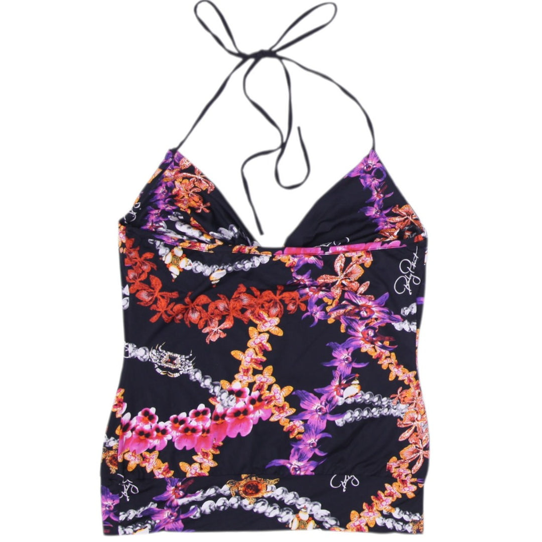 Y2K Ladies Baby Phat Floral Ruched Halter Tank Top Size M