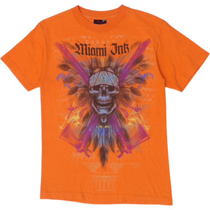 Mens Miami Ink Skull & Crossed Tomahawks Graphic T-Shirt