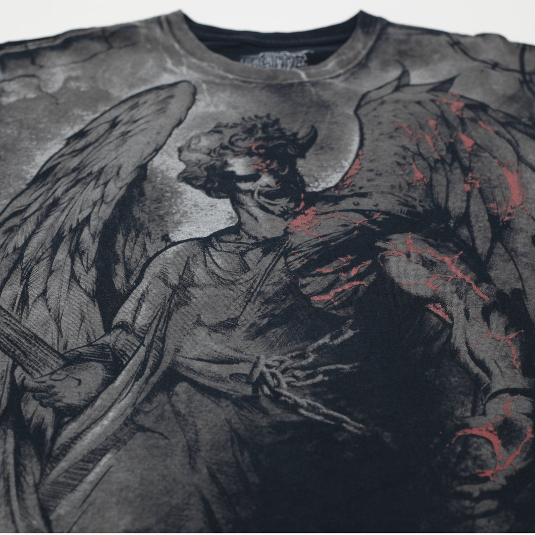 Y2K Mens MMA Elite Black Winged Angel Devil Gothic Grunge T-Shirt Size L