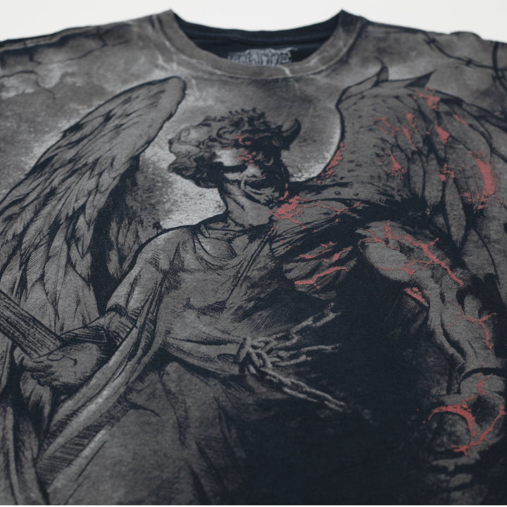 Y2K Mens MMA Elite Black Winged Angel Devil Gothic Grunge T-Shirt Size L