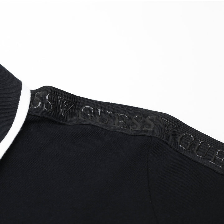 Mens Guess Half Zip Black Polo T-Shirt Size L