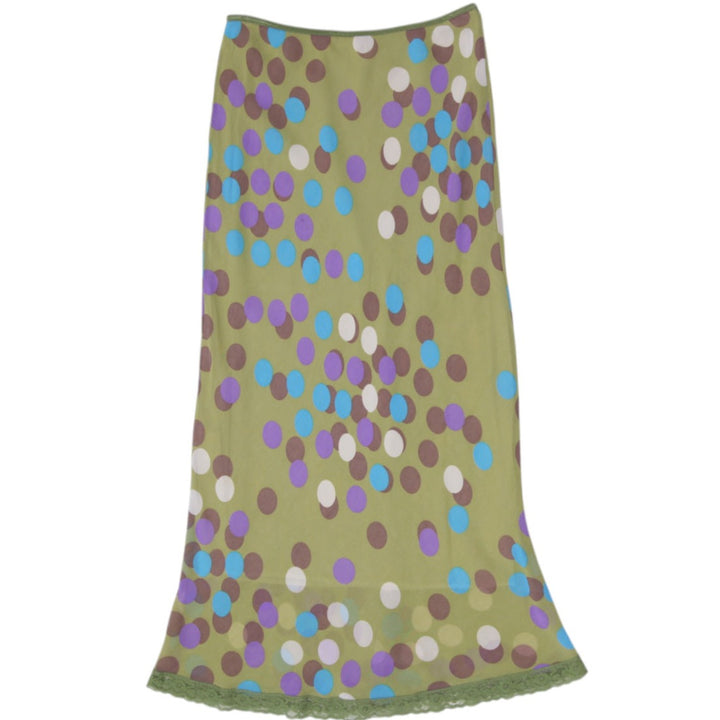 Y2K Melissa M Olive Green Polka Dot Lace Trim Midi Skirt Size M