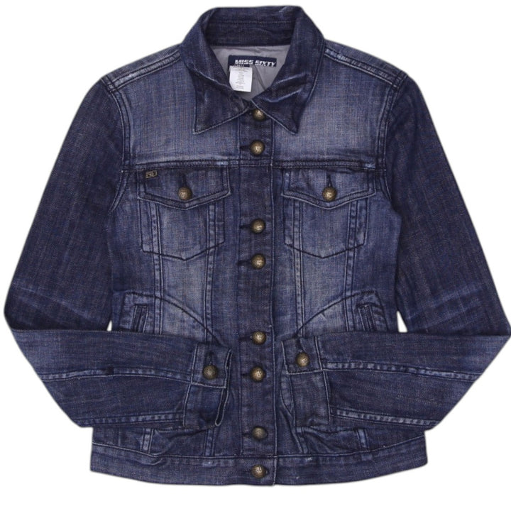 Y2K Ladies Miss Sixty Trucker Jacket Dark Denim Button Pocket Small