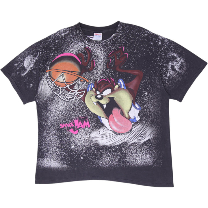 Vintage 90s Space Jam Taz Basketball All-Over Print T-Shirt XL Hanes Heavyweight