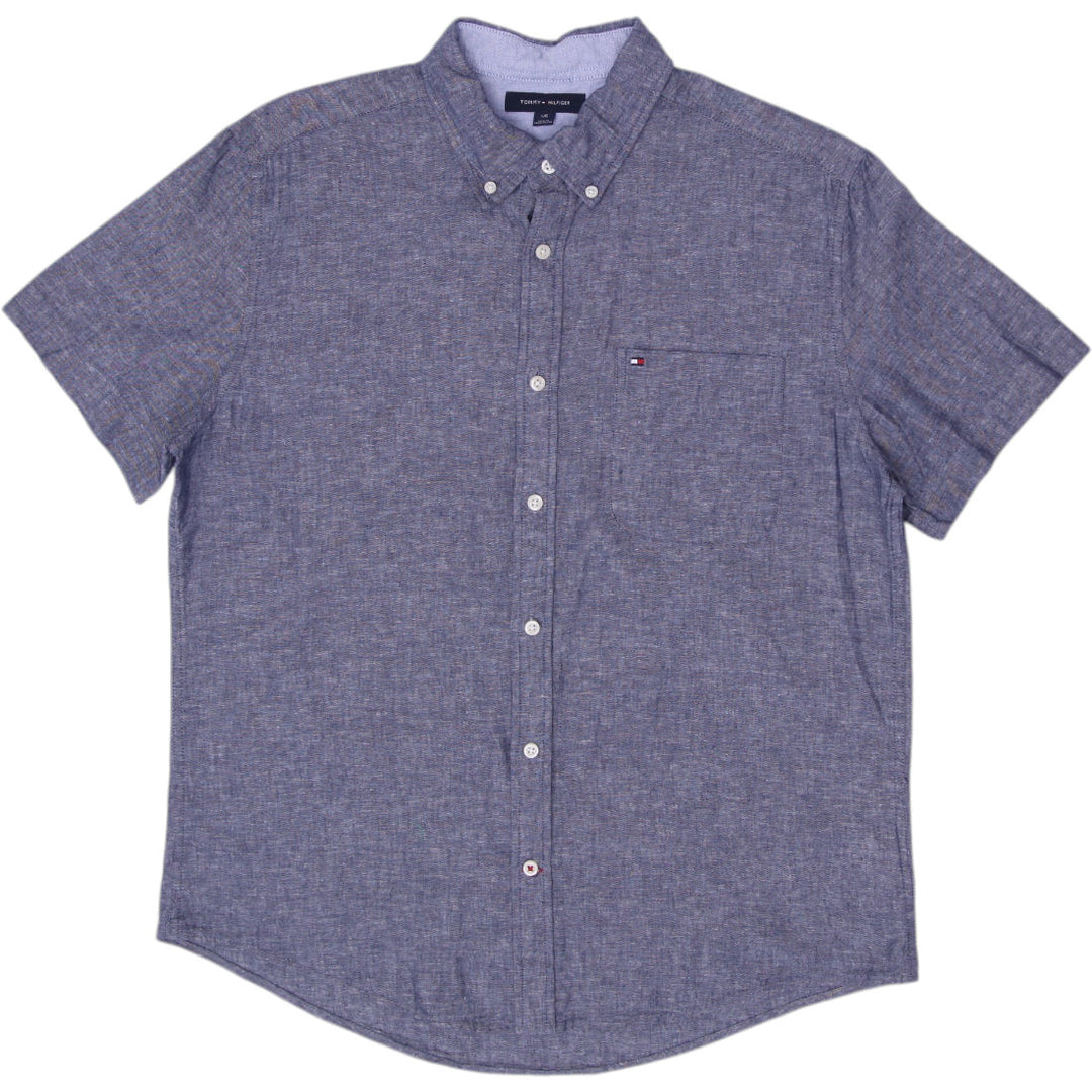 Mens Tommy Hilfiger Short Sleeve Shirt Linen Blend Casual Size L